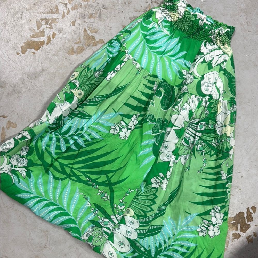 Vibrant Green Floral Maxi Skirt HALE BOB Size Medium - Stretch Waistband - NWOT